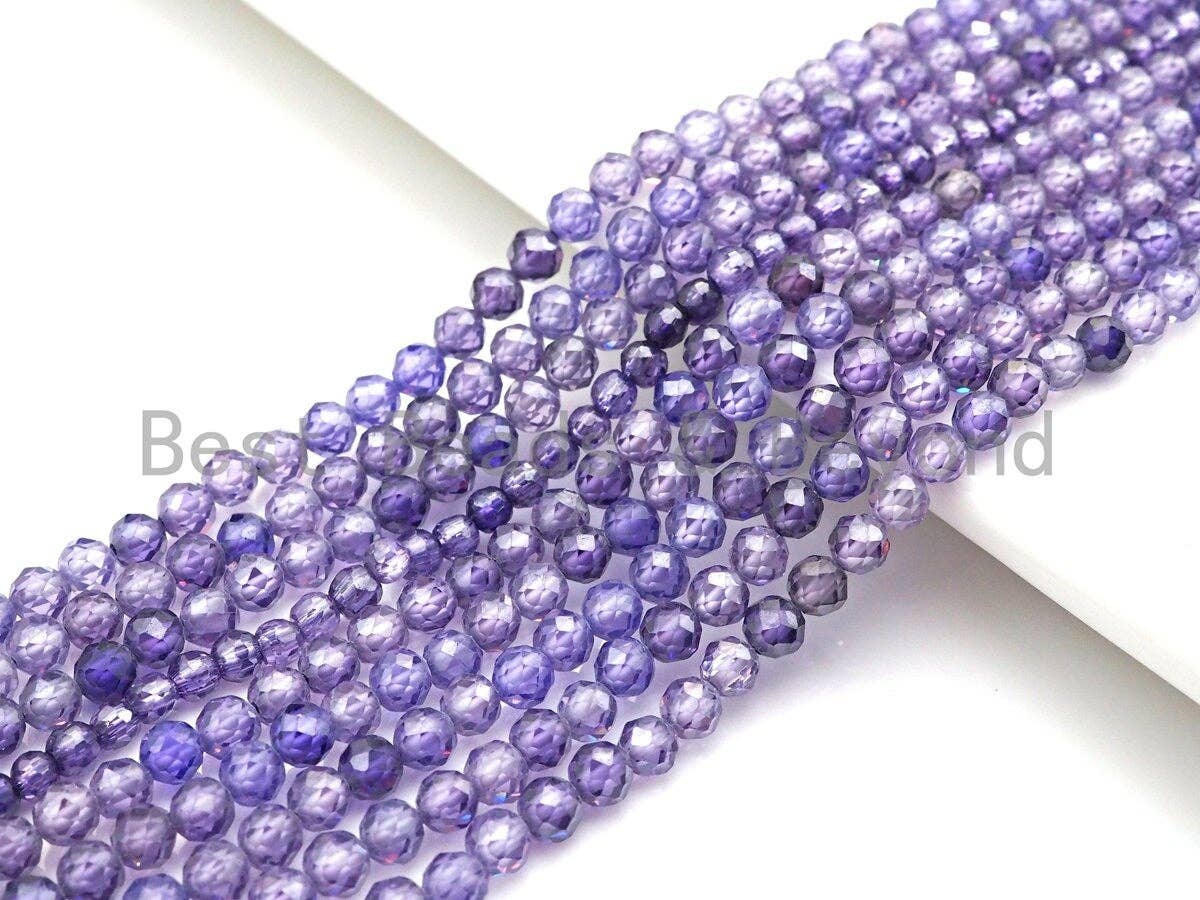 2mm/3mm/4mm High Quality Sparkly Cubic Zirconia Beads, Faceted Sparkly Purple Color beads, 15.5inch full strand, SKU#U915