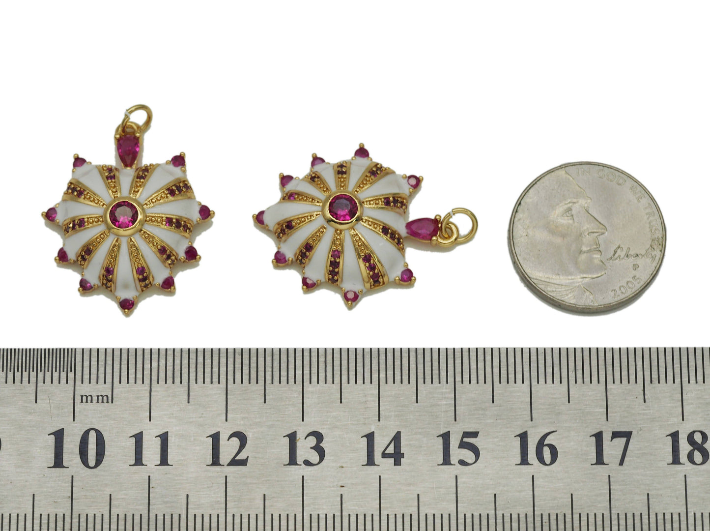 CZ White Enamel Radial Heart Charm, Sku#LX43