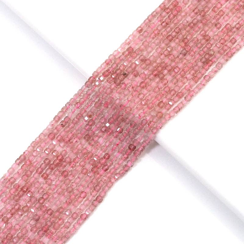 Genuine Strawberry Quartz Faceted Cube Beads, 2.5mm, Sku#U1555