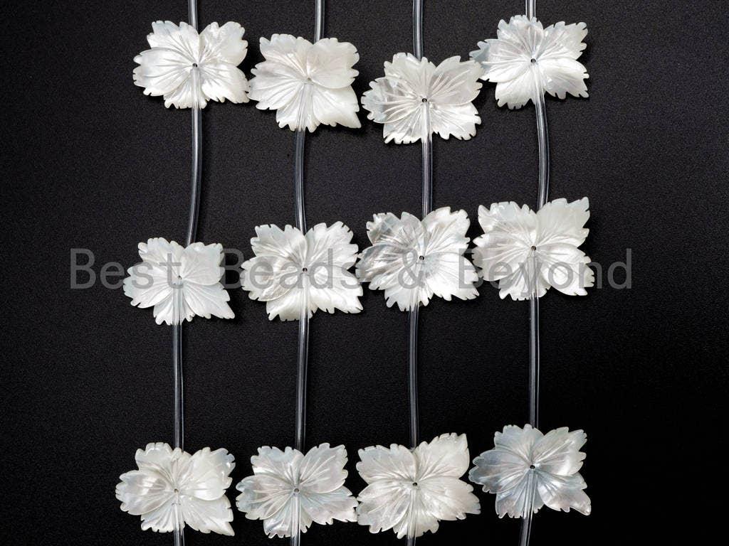 1/10 pcs Natural Mother of Pearl,25-30mm White Pearl Carved Thin Leaf Flower Beads, Pearl Shell Beads, SKU#T95