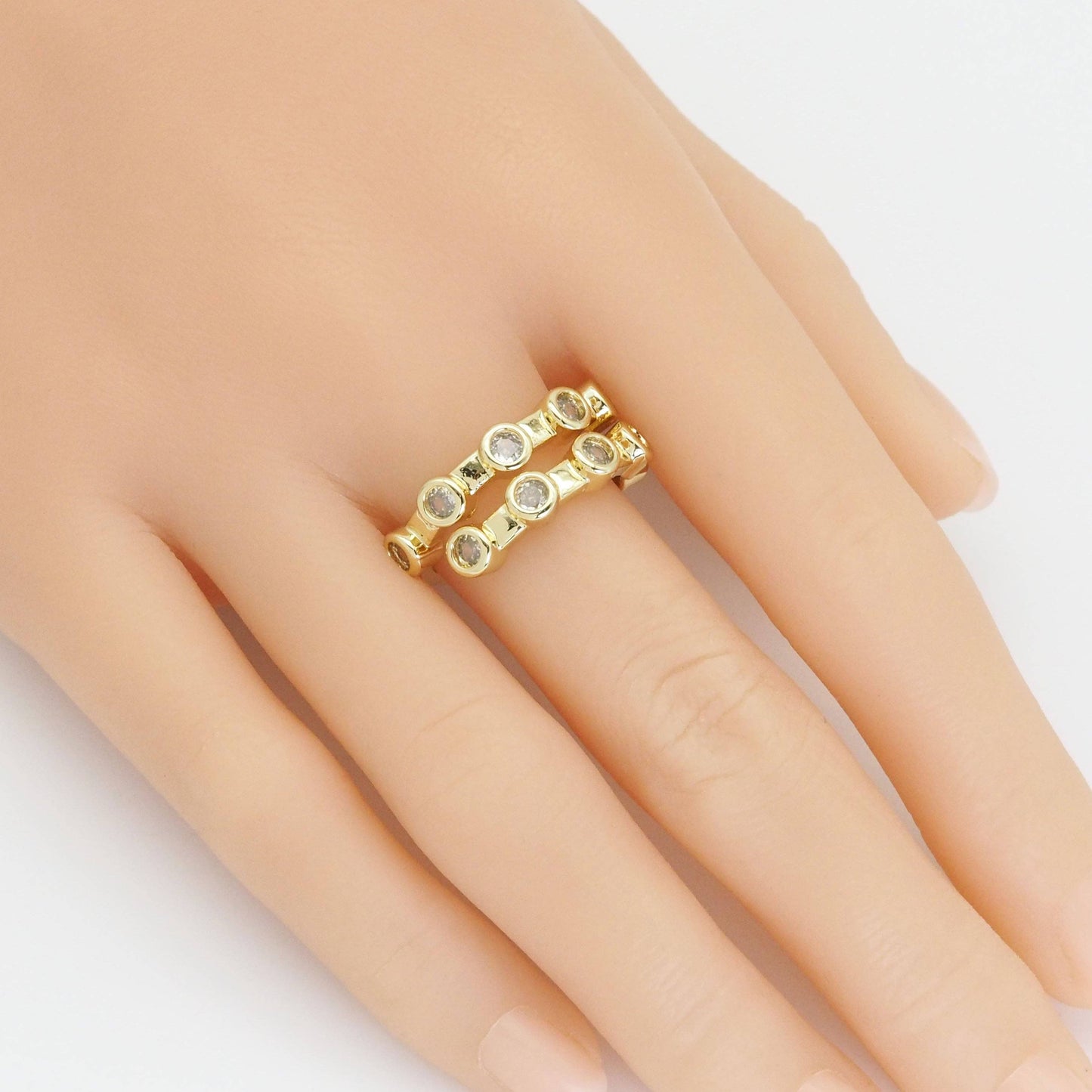 Round CZ Stud Wrap Ring, Sku#LX414