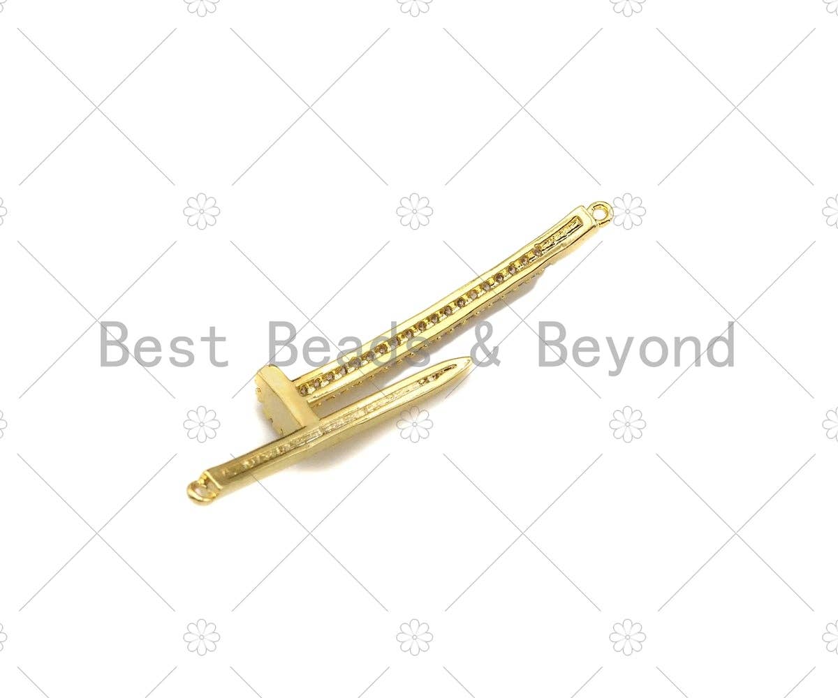 CZ Clear Micro Pave Nail and Hammer Shaped Connector for Bracelet/Necklace, Cubic Zirconia Link Connector, 7x37mm, Sku#FH149