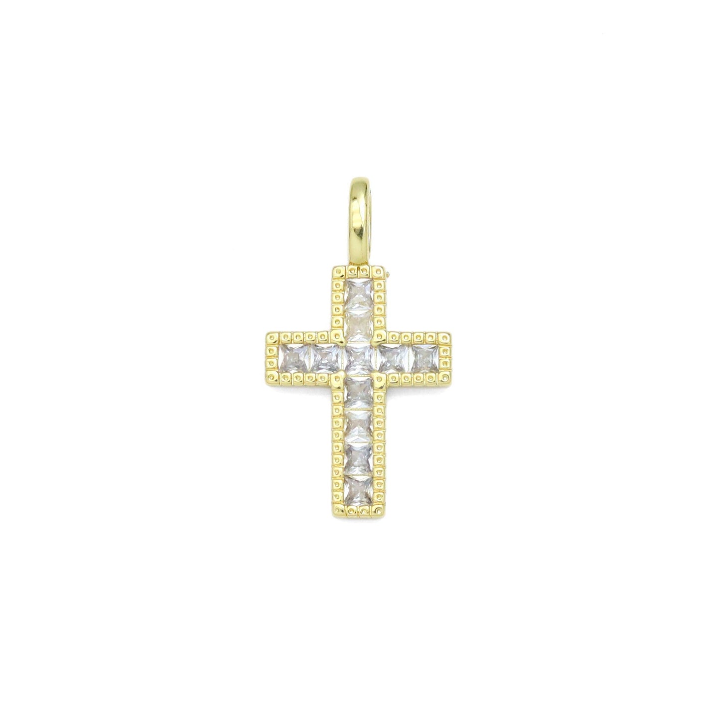 Baguette CZ Pave Cross Charm Pendant, Sku#LX536