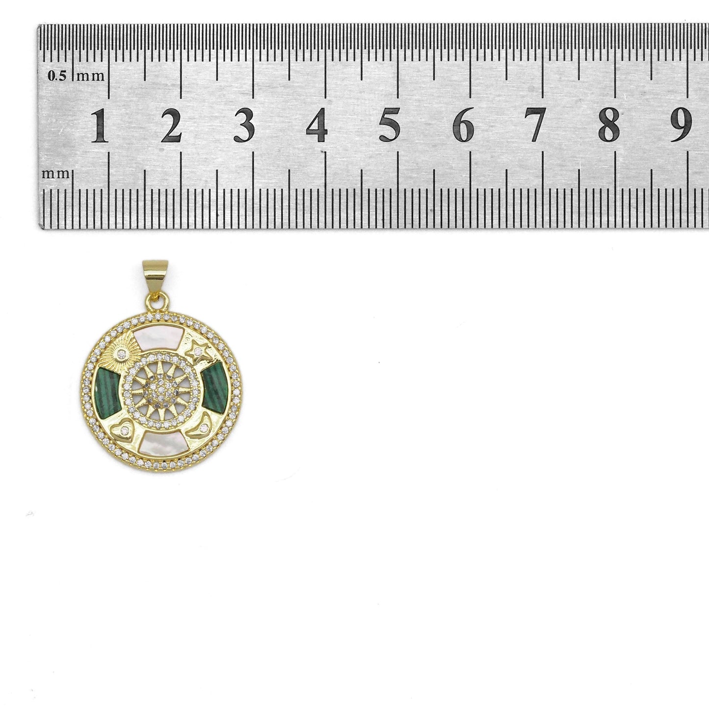 Pearl Gemstone Sun Moon Star Heart Coin Charm, Sku#LX297