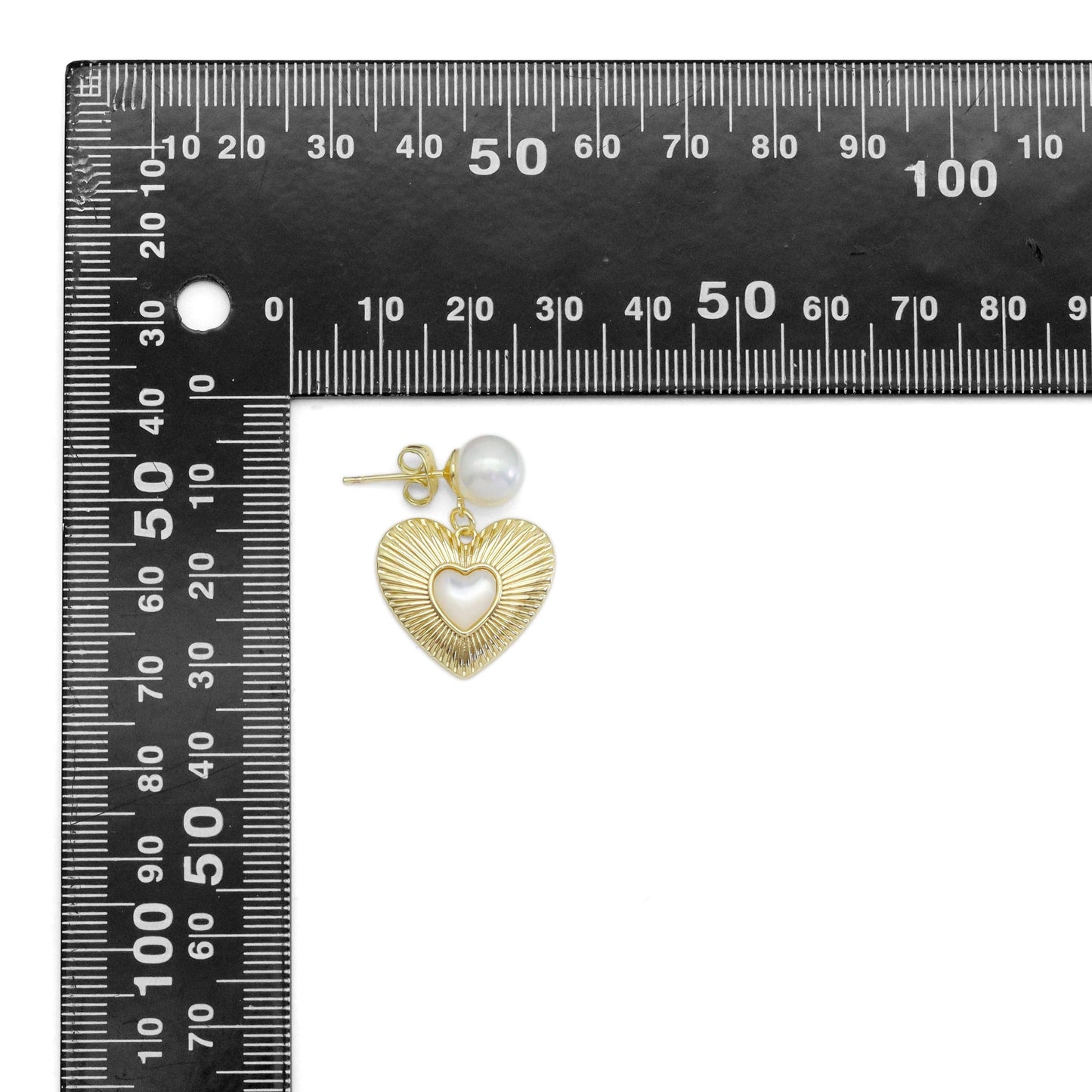 CZ Gold Heart White Pearl Earrings, Sku#ZX190