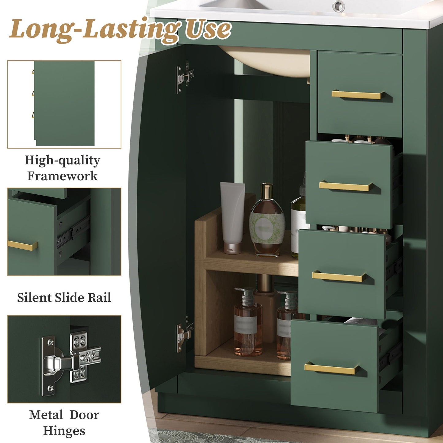 Modern Bathroom Vanity With 1 Door And 3 Drawers