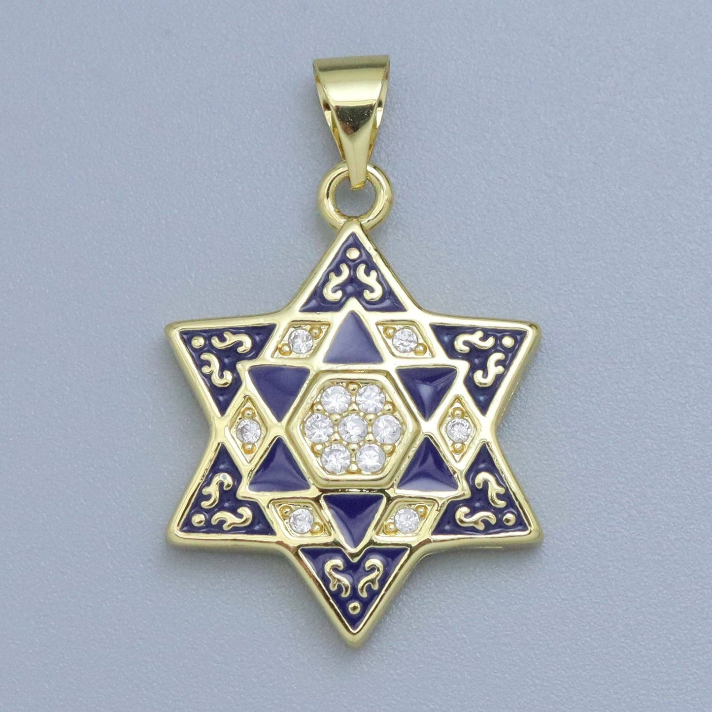 CZ Cobalt Enamel Jewish Star of David Pendant, Sku#LX599
