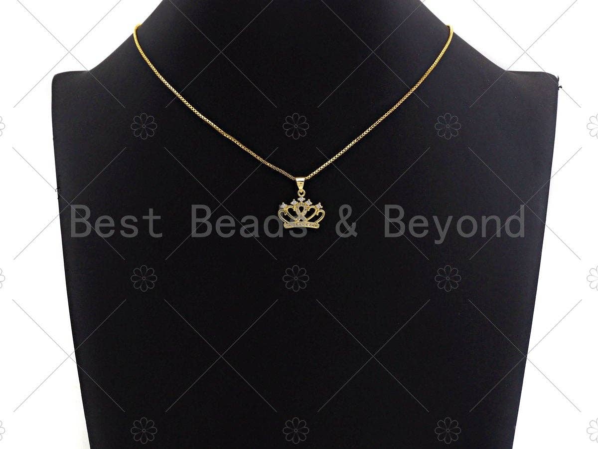 18K Gold Micro CZ Pave Crown Pendant, Gold Crown Charm,  Crown Beads, Jewelry Findings, 15x18mm, sku#LK41
