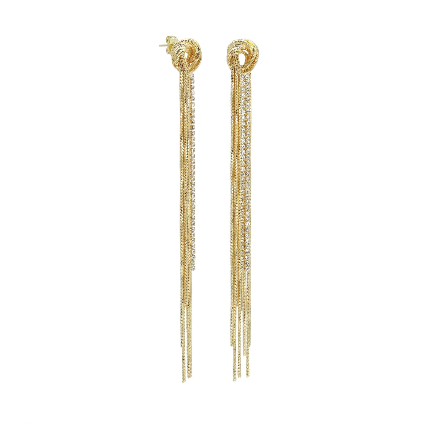 Gold Slinky Long Statement Earrings, Sku#ZX222