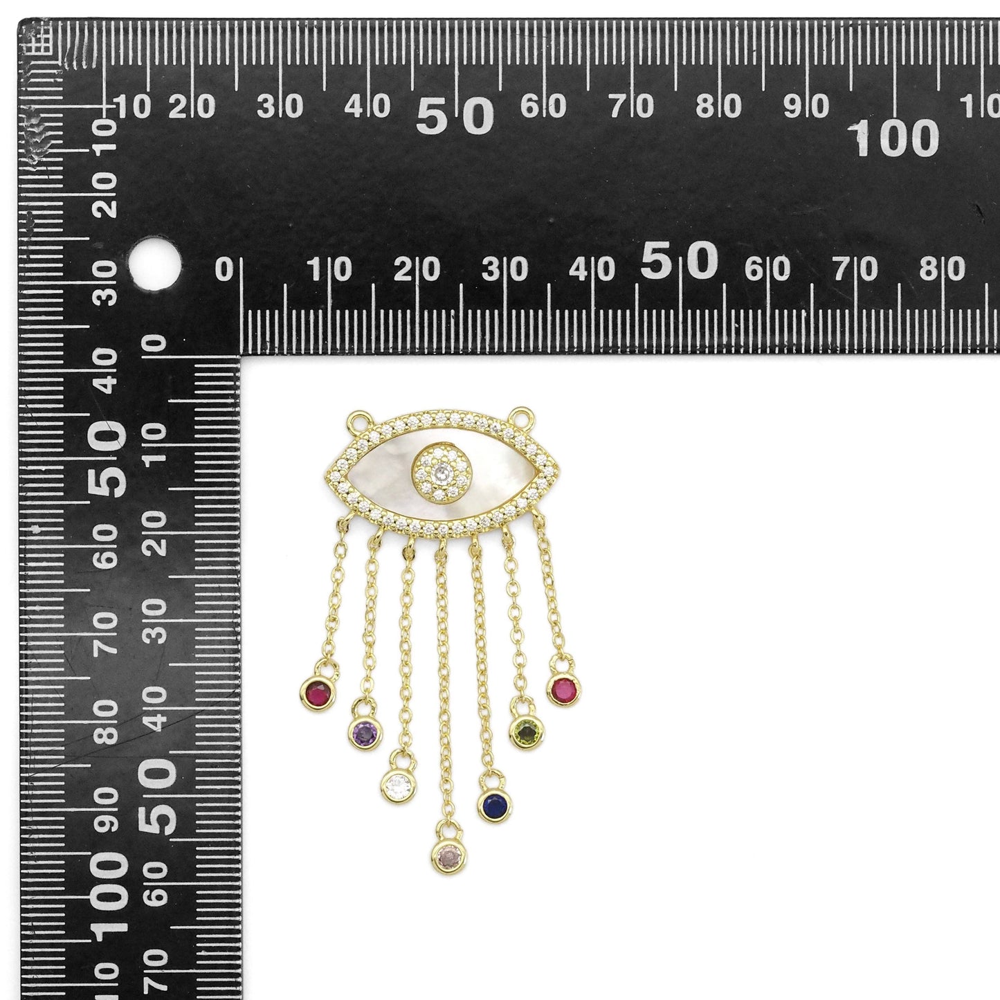 Gold Colorful CZ On Pearl Evil Eye Charm, Sku#LX274