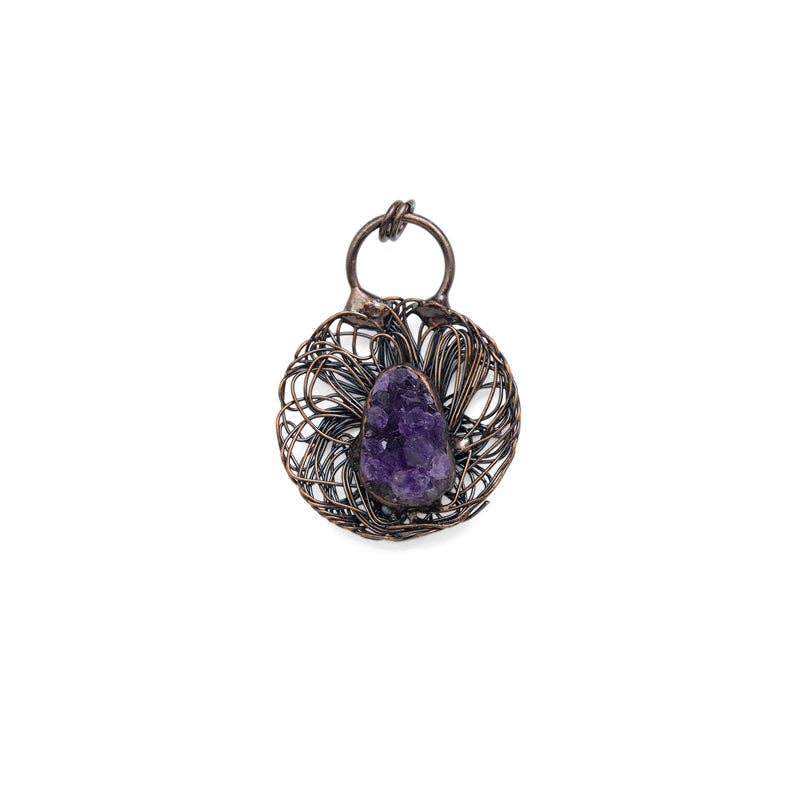 Natural Amethyst Copper Wired Flower Pendant, sku# YT45