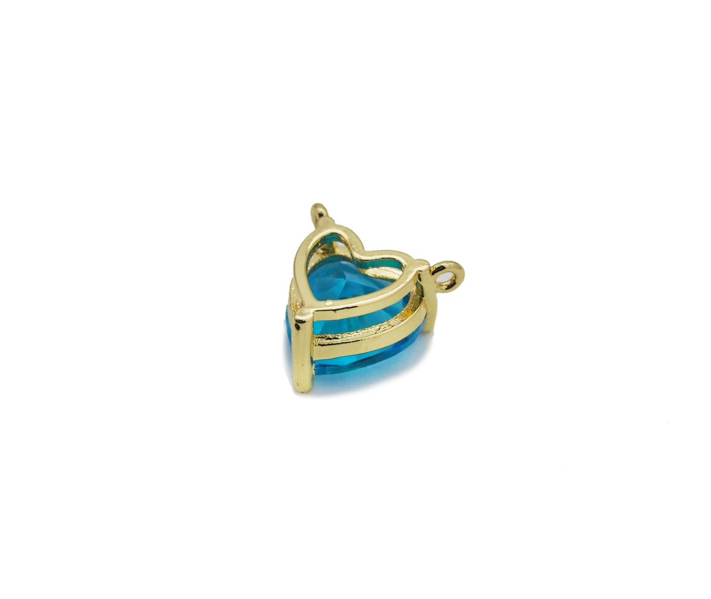 Colorful CZ Gold Heart Shape Connector Charm, Sku#F1513