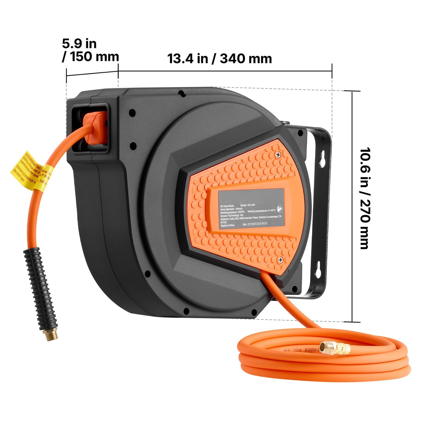 Retractable Air Hose Reel, 1/4 Inch x 50 FT