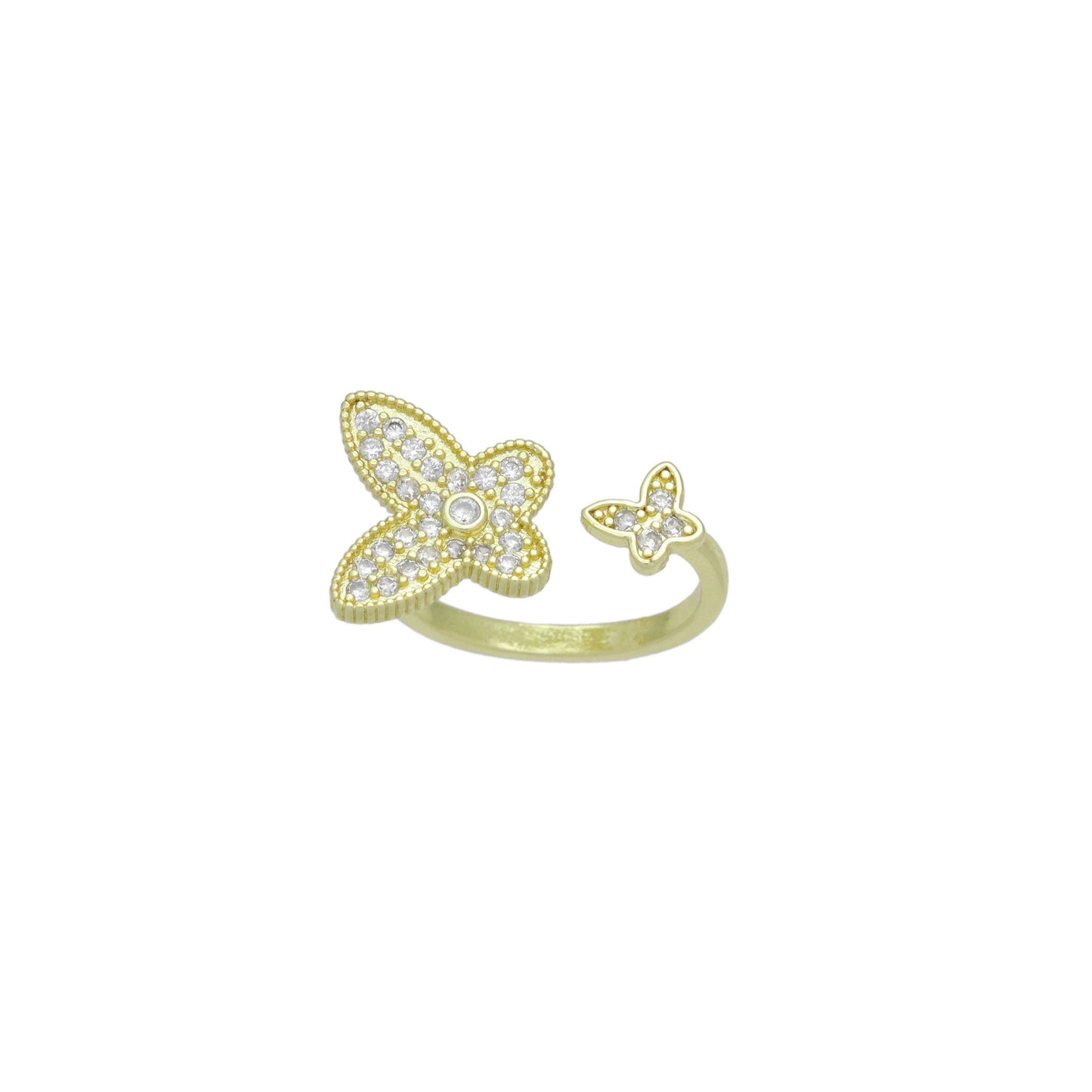 Gold Clear CZ Butterfly Statement Adjustable Ring, Sku#LK993