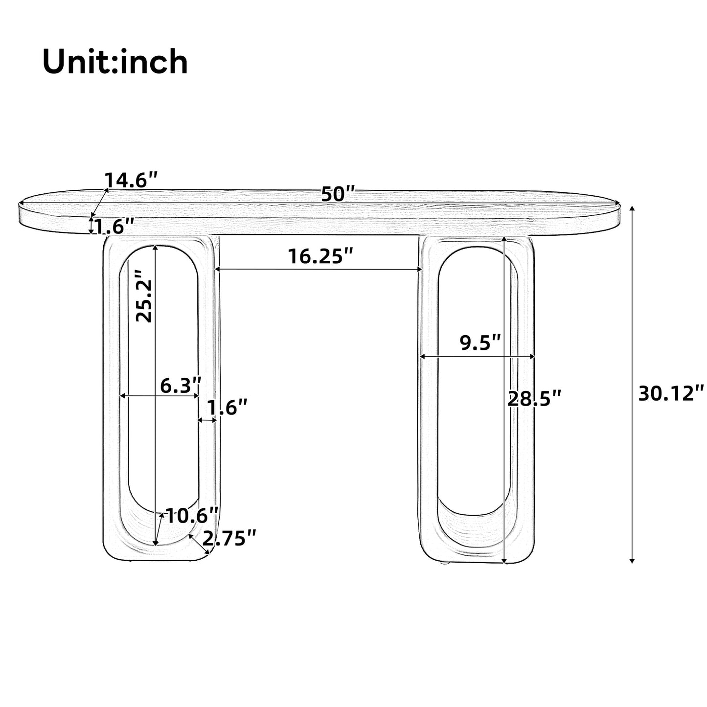 50" Modern Art Sculptural Console Table