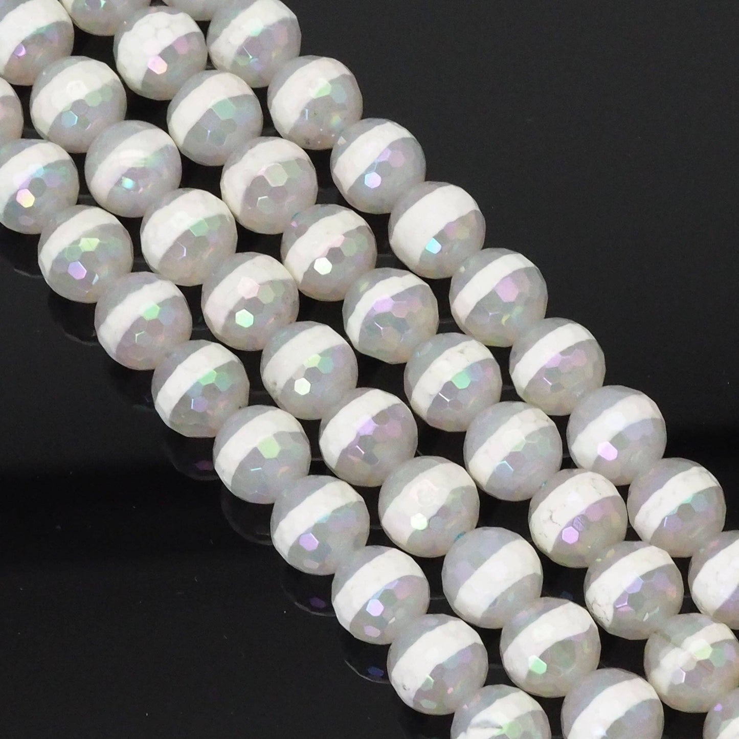 AB Mystic One Line White Agate Faceted Beads, Sku#UA315