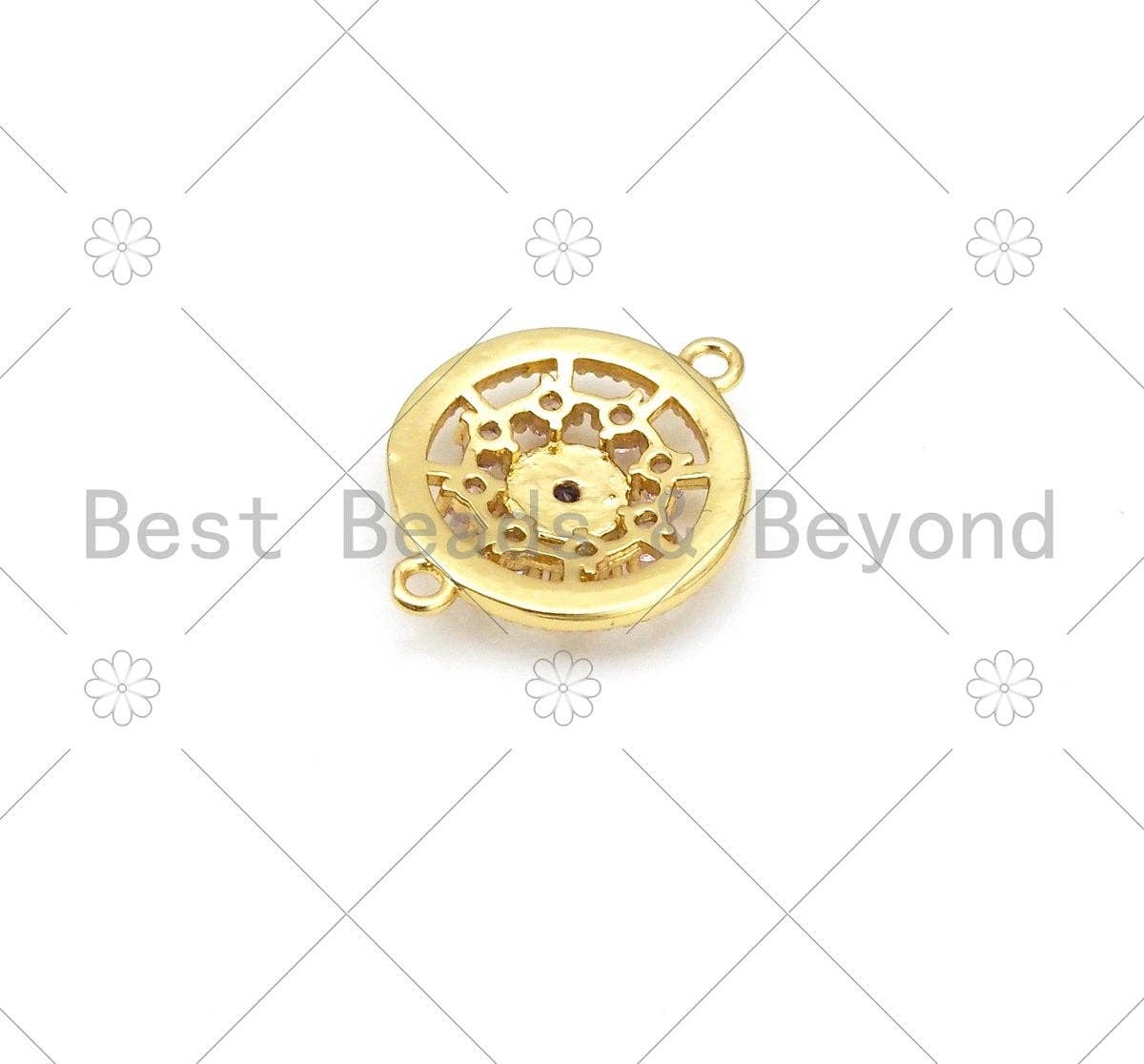 CZ Micro Pave Steering Wheel Shape Connector,18K Gold Filled Pink CZ Charm, Necklace Bracelet Charm Pendant, 19x15mm,Sku#LK419