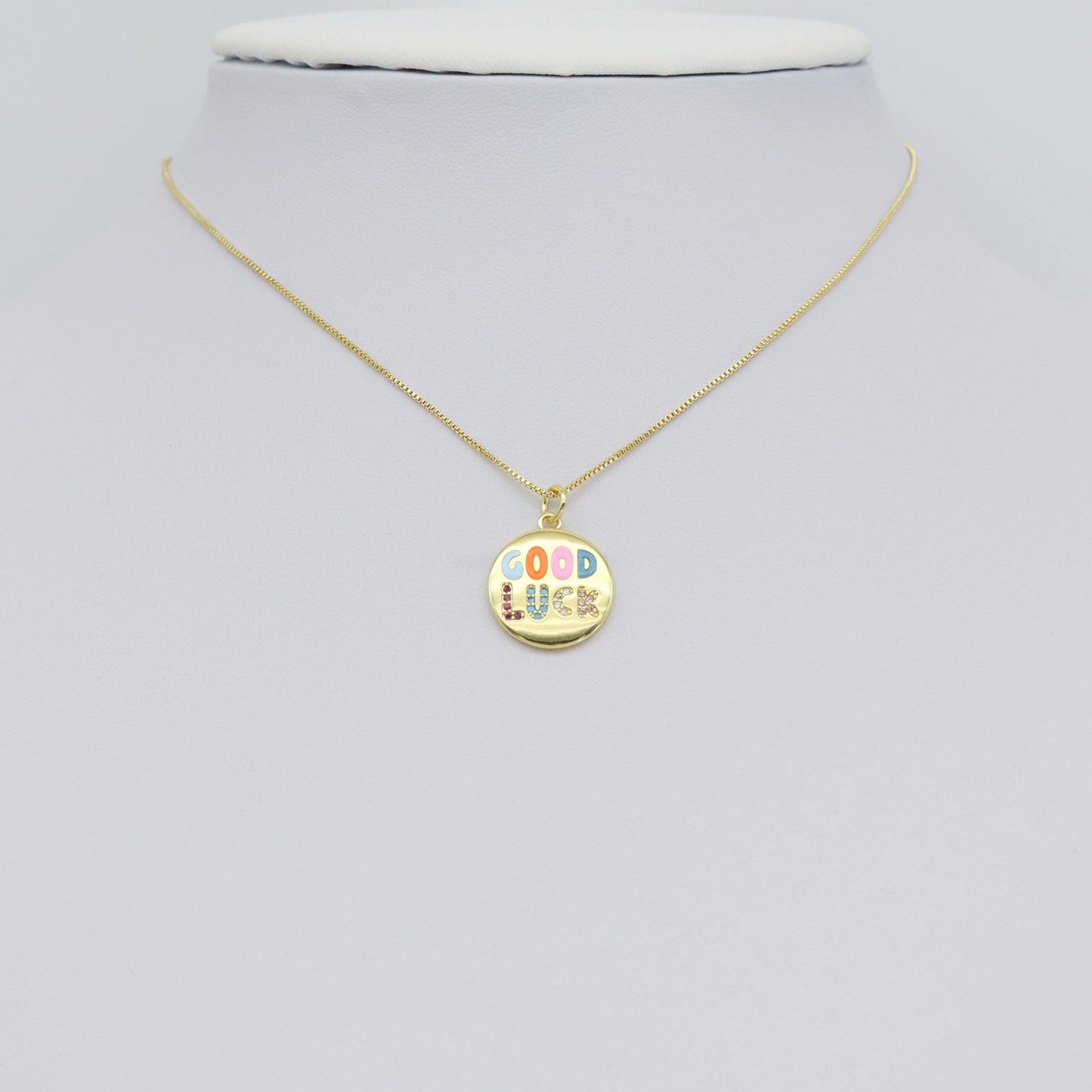 CZ Colorful Enamel Good Luck Coin Charm, Sku#LX442