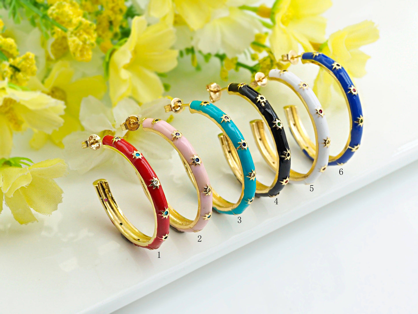 Enamel CZ Around Hoop Earring, sku#J152