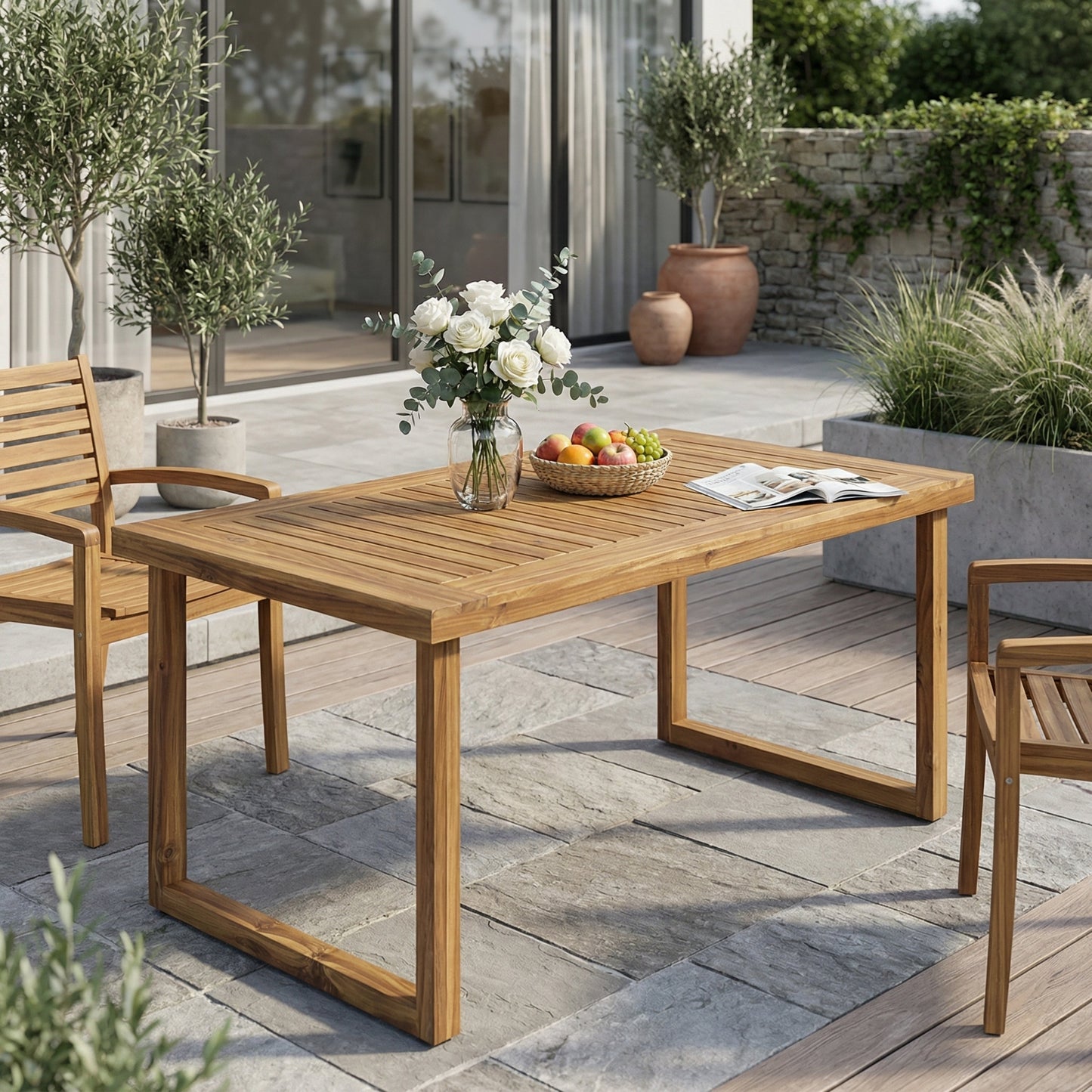Outdoor 69" Acacia Wood Dining Table, Sandblast