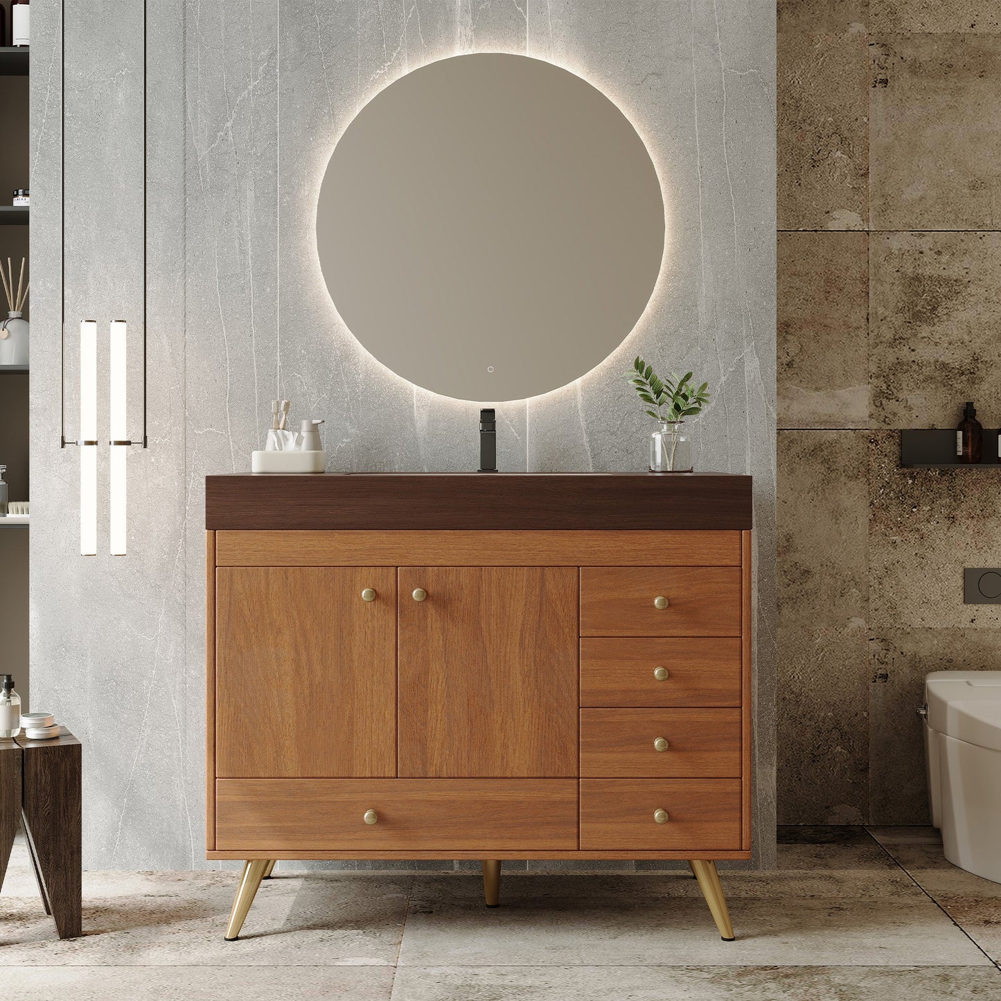 36" Freestanding Bathroom Vanity with Faux Marble Top