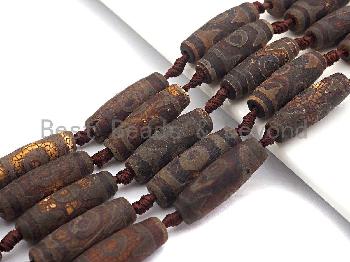 1pc/10pcs Natural Tibetan Agate Beads, Ancient Dark Brown Tibetan Long Oval Shape Beads, Dzi Eye Agate Beads, 12x30mm, sku#U538