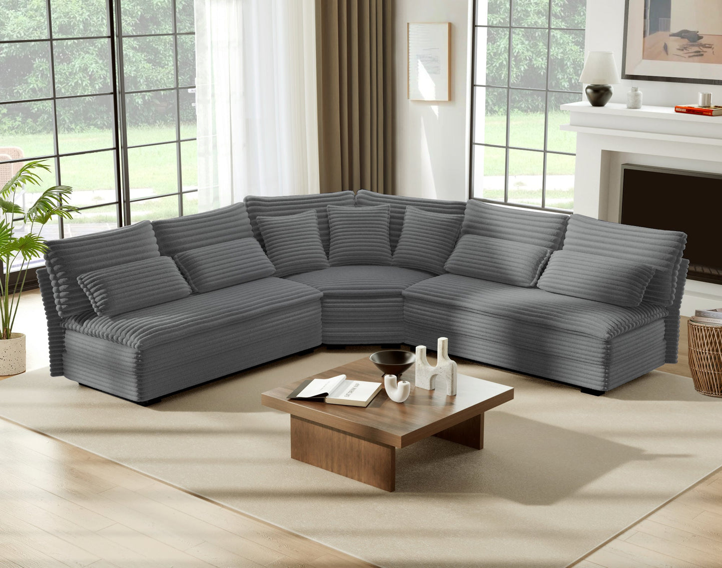 5-Seater L-Shaped Sectional Sofa with Curved Corner