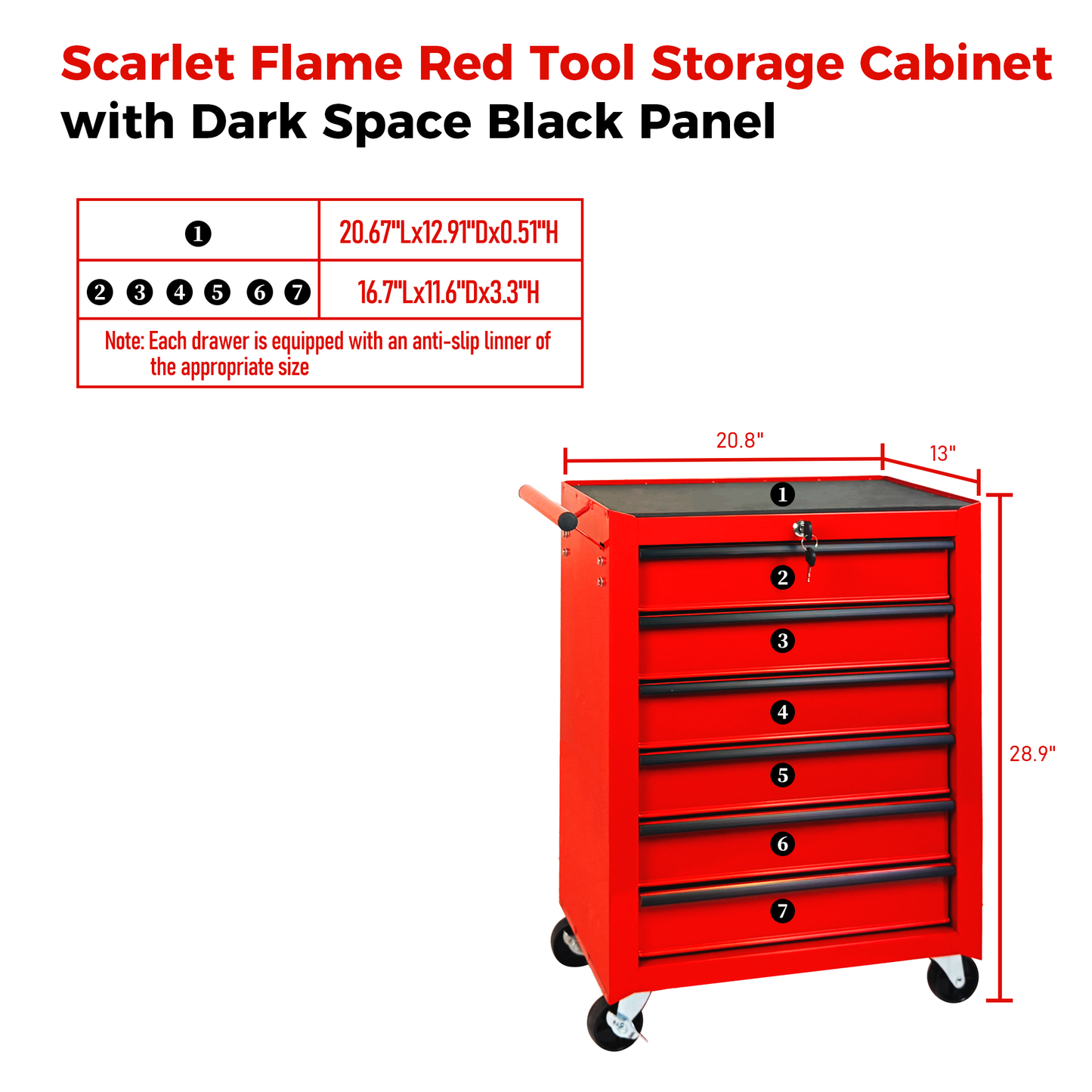 Rolling Metal Tool Chest with 6 Drawers