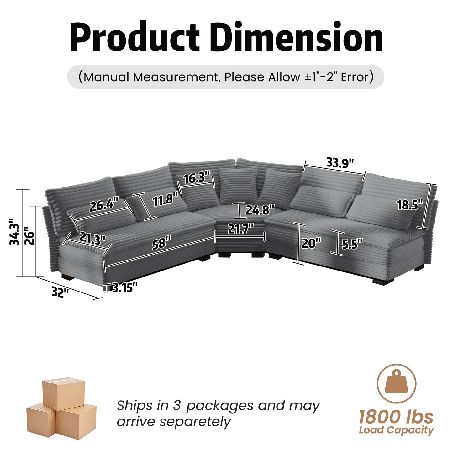 5-Seater L-Shaped Sectional Sofa with Curved Corner