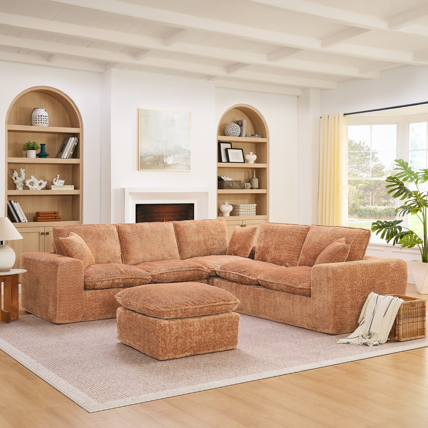 107'' Modern Boucle L-shaped Sectional Sofa with Moveable Ottoman