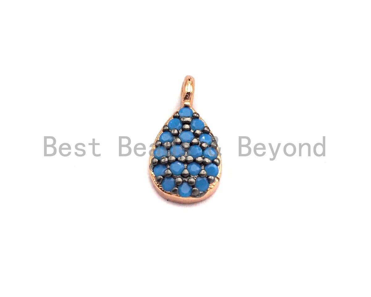 Turquoise CZ Micro Pave Teardrop Shaped Pendant/Charm, Cubic Zirconia Pendant Charm,5x10mm,sku#Z547