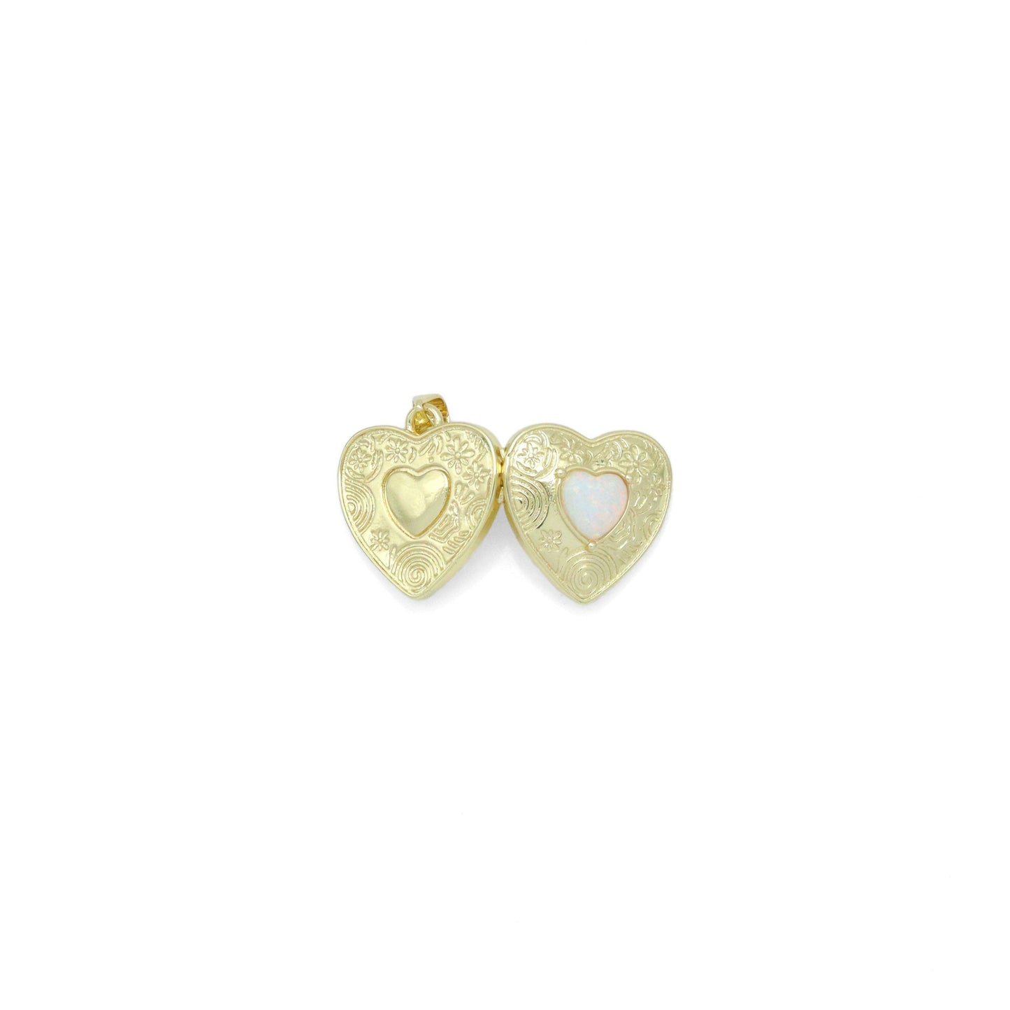 Gold Opal Heart Locket Charm Pendant, Sku#LX689