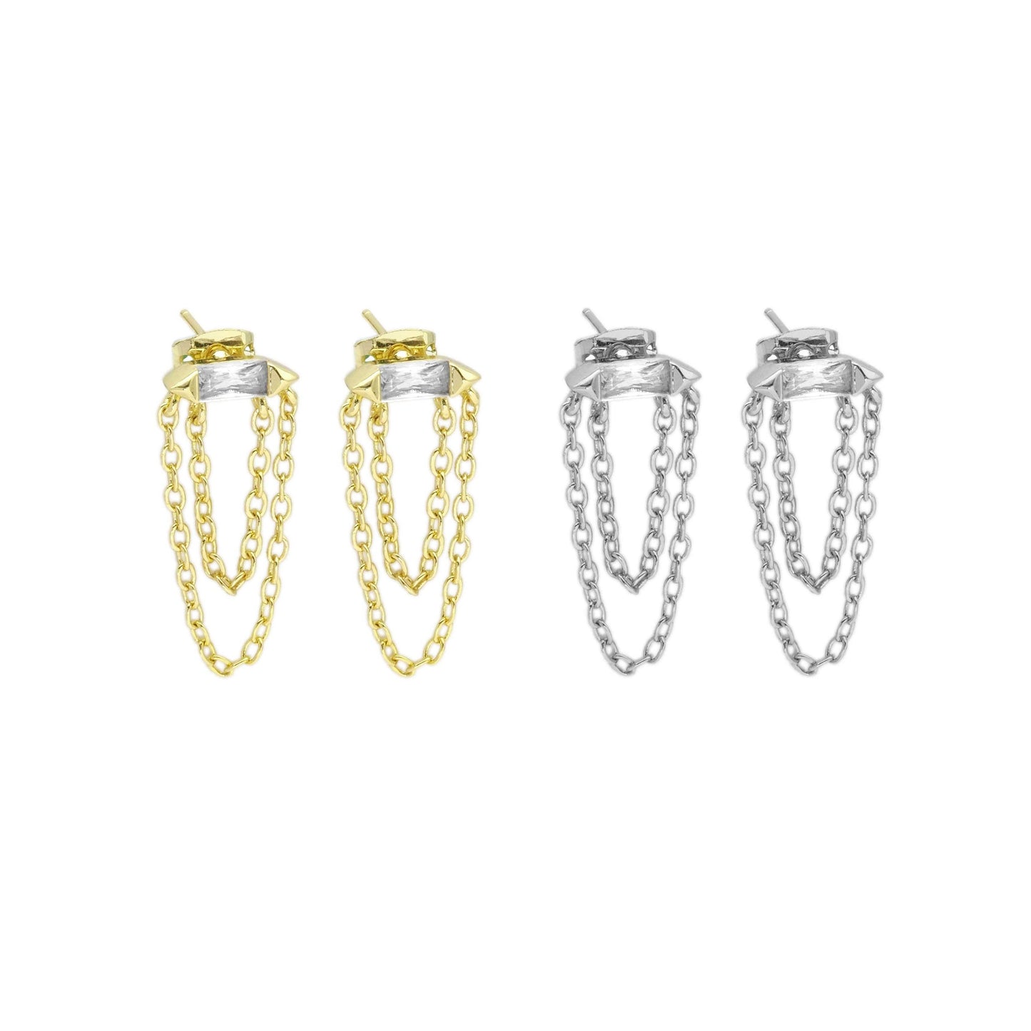 Clear CZ With Dangle Chain stud Earrings, Sku#LD468
