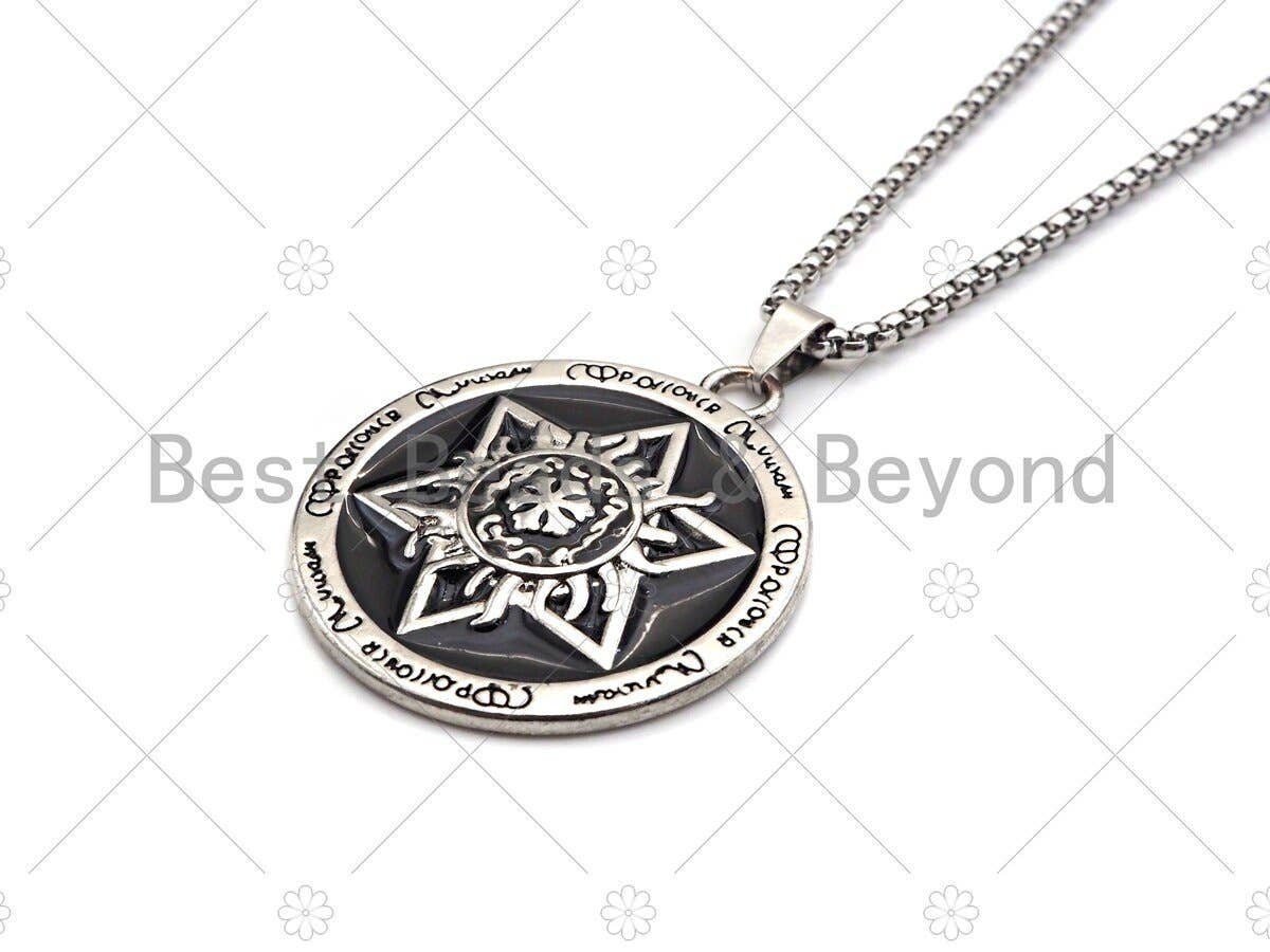 David Star Pendant Stainless Steel Silver Chain Necklace-Men's Necklace - Engraved Symbolic Jewelry - Pendant Necklace, sku#L340