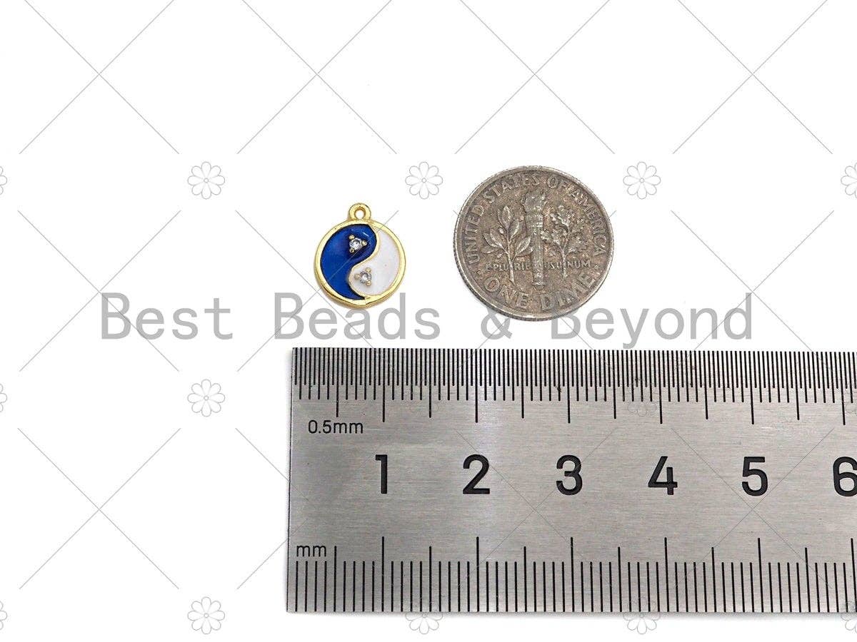 Enamel Cobalt White Yin Yang Pendant,Tiangle Gold Pendant,Religious Enamel Pendant,10x12mm,Sku#B128