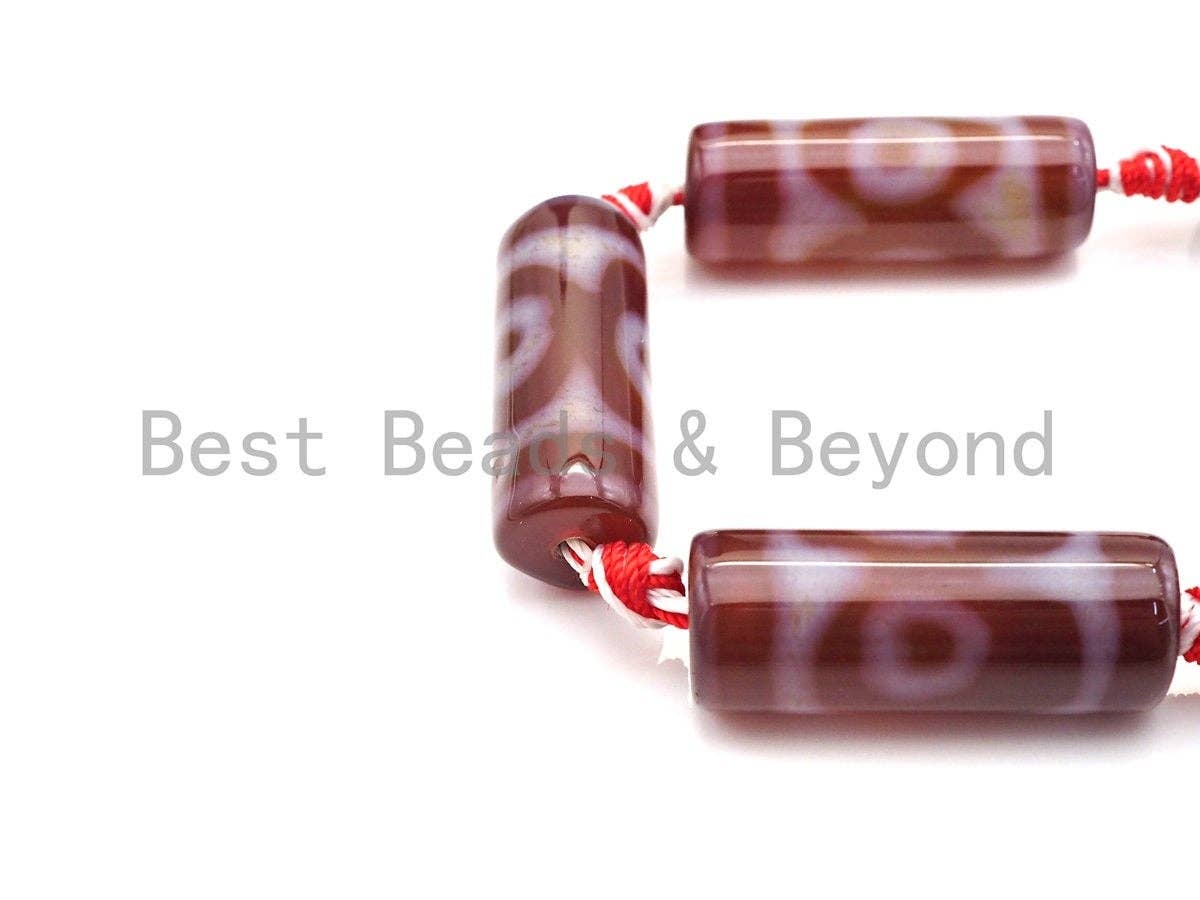 1pc/10pc Natural Tibetan Agate Cylinder Spacer Beads, Brown White Eye Dzi Spacer Beads, Tibetan Dzi Beads, 11x30mm, sku#U865