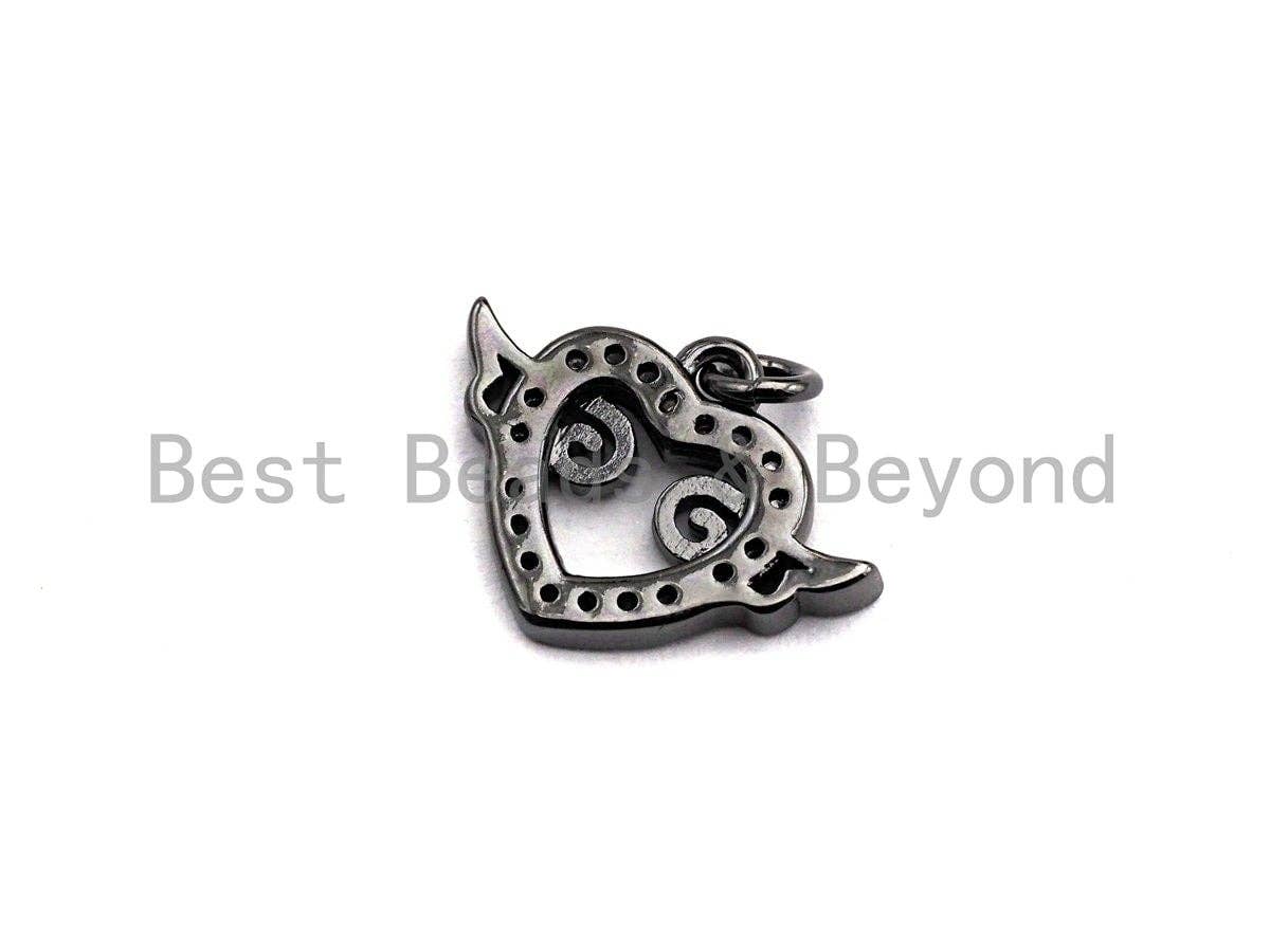 CZ Micro Pave Heart With Wings Shaped Pendant/Charm, Cubic Zirconia Pendant Charm,11x15mm,sku#F922