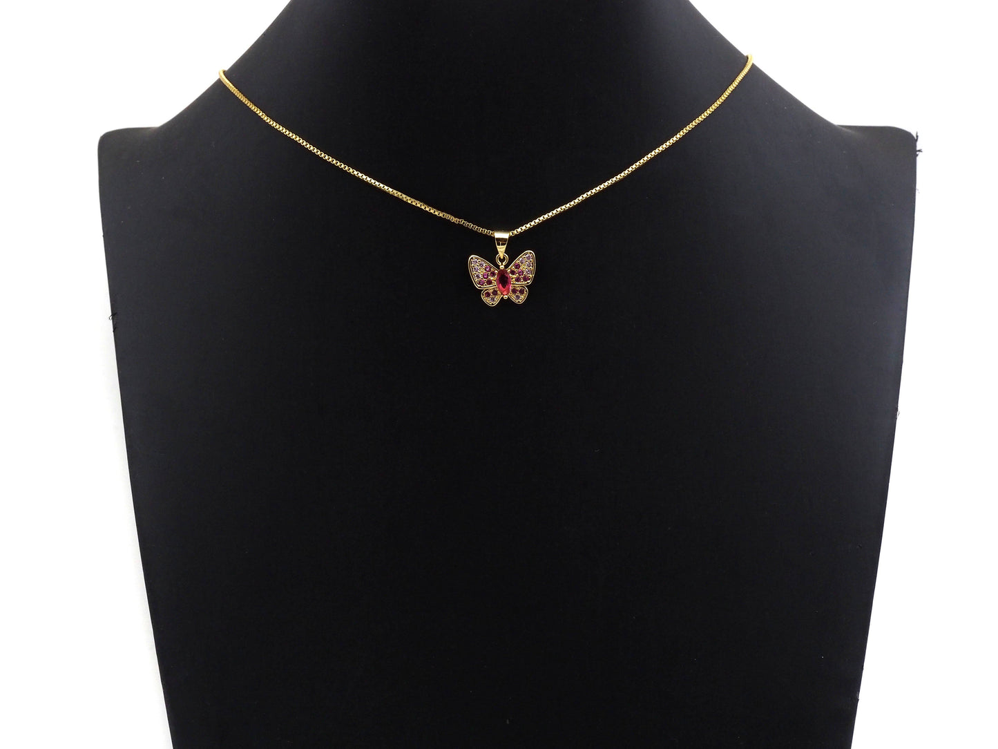 Gold Fuchsia CZ Butterfly Shape Charm, Sku#LK76