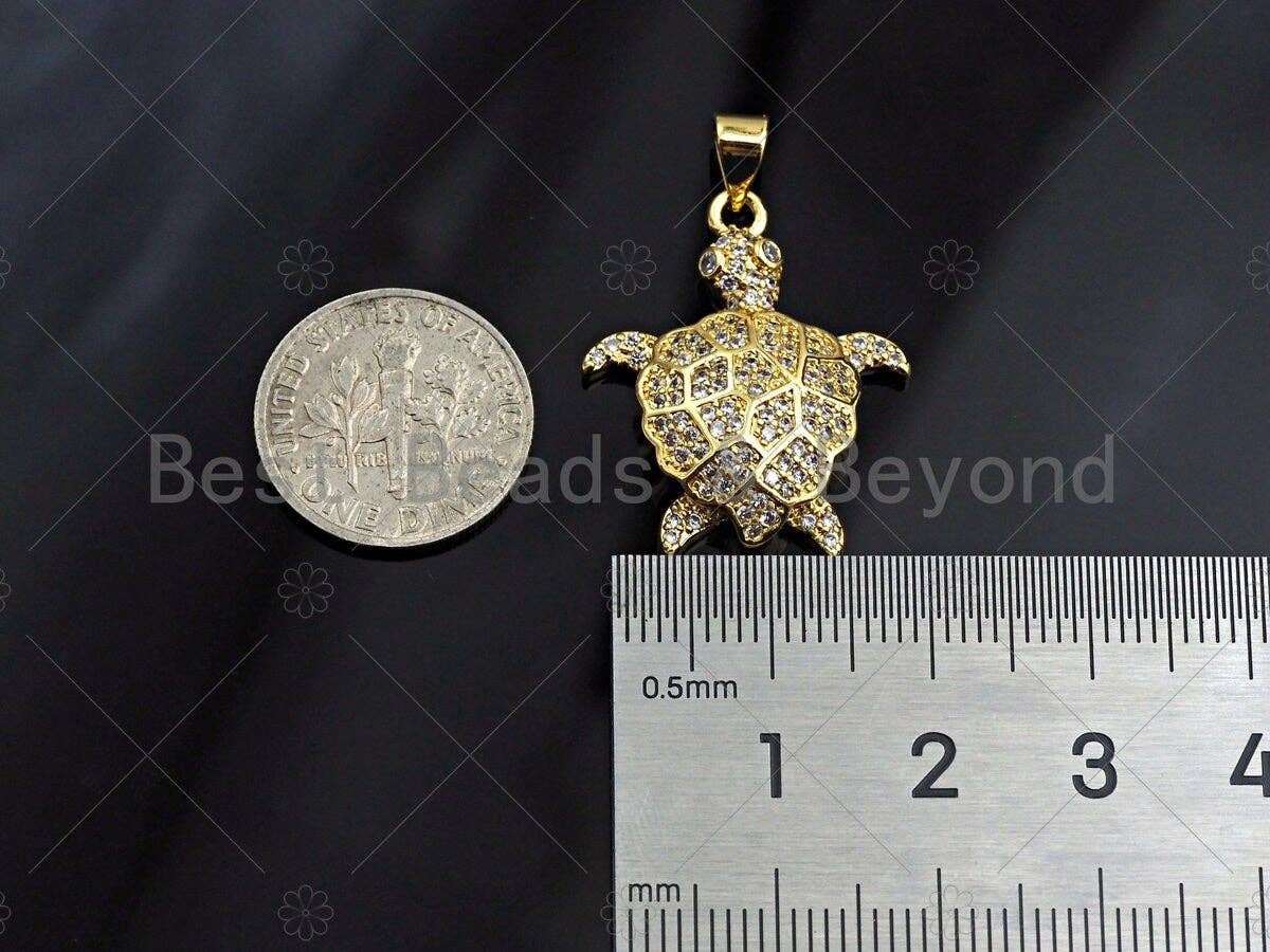 18K Gold Turtle Pendant,Tortoise Charm, Animal Pave Pendant, Gold Turtle Charm, 21x26mm, Sku#LK51