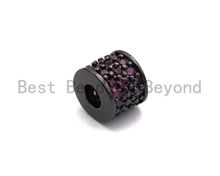 CZ Big Hole Drum Barrel Fuchsia Micro Pave Beads, Gold/Rose Gold/Silver/Black Cubic Zirconia Spacer Beads, DIY Jewelry, 6x7mm, sku#X44