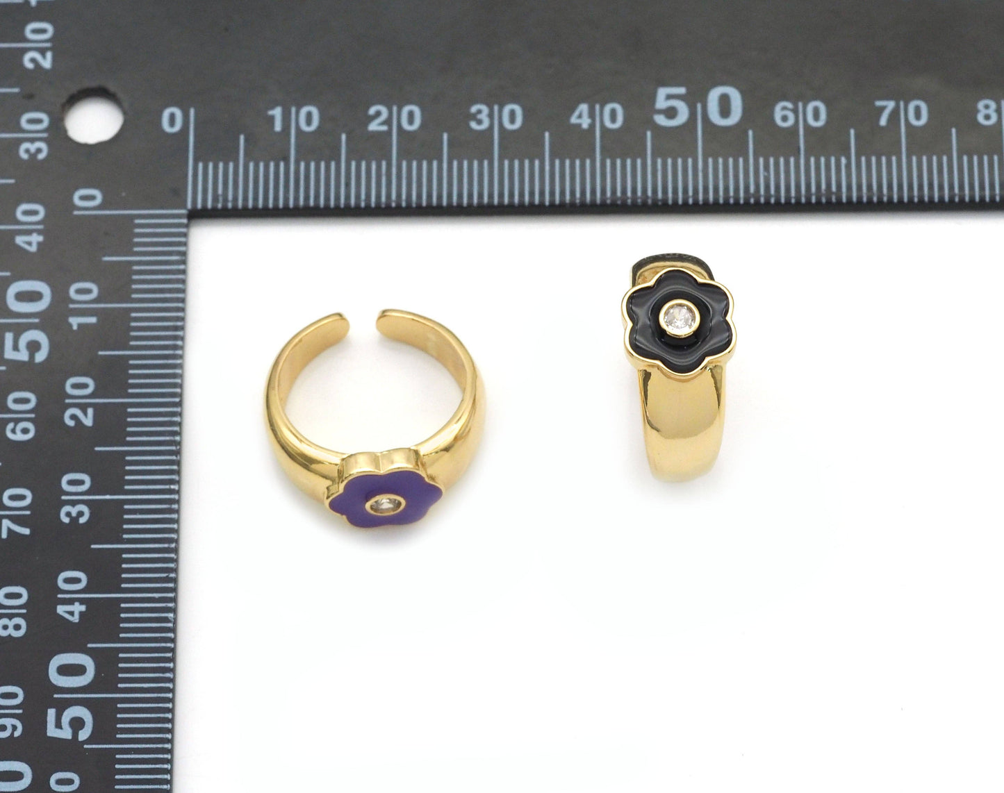 Gold Colorful Enamel Flower Adjustable Ring, Sku#LX180