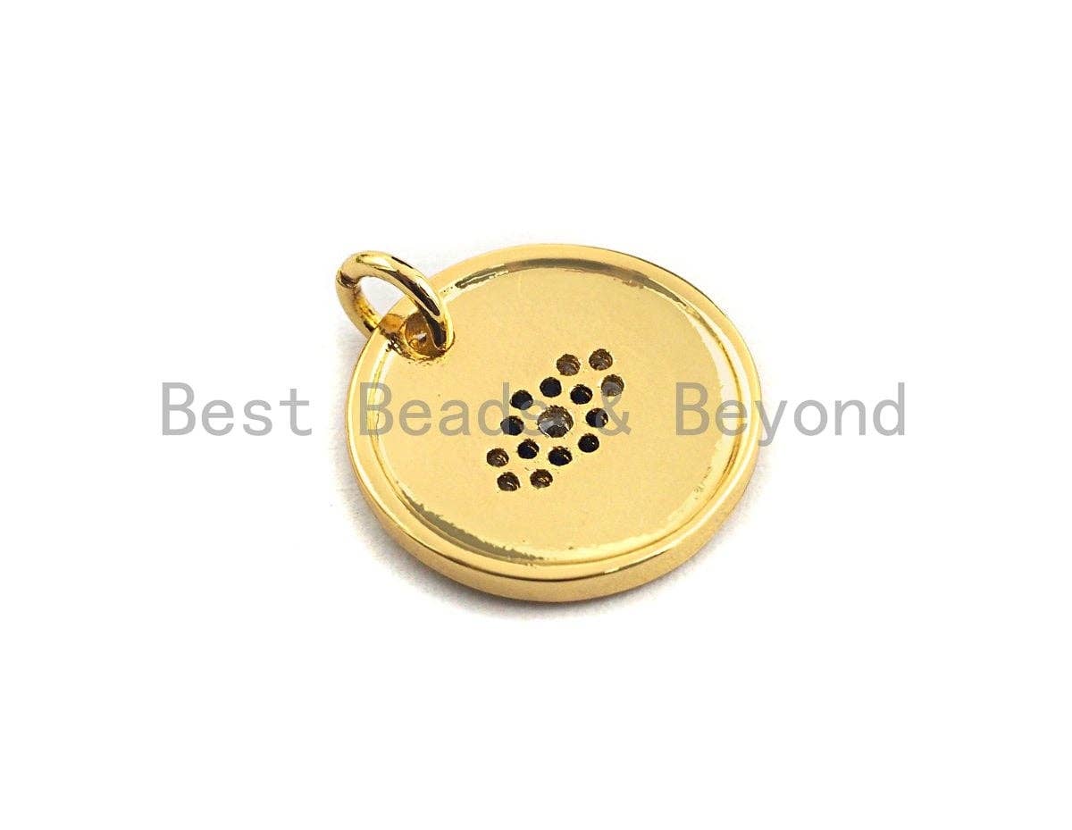 Cobalt CZ Micro Pave Round Evil Eye on Disc Pendant/Charm, Sku#Z417