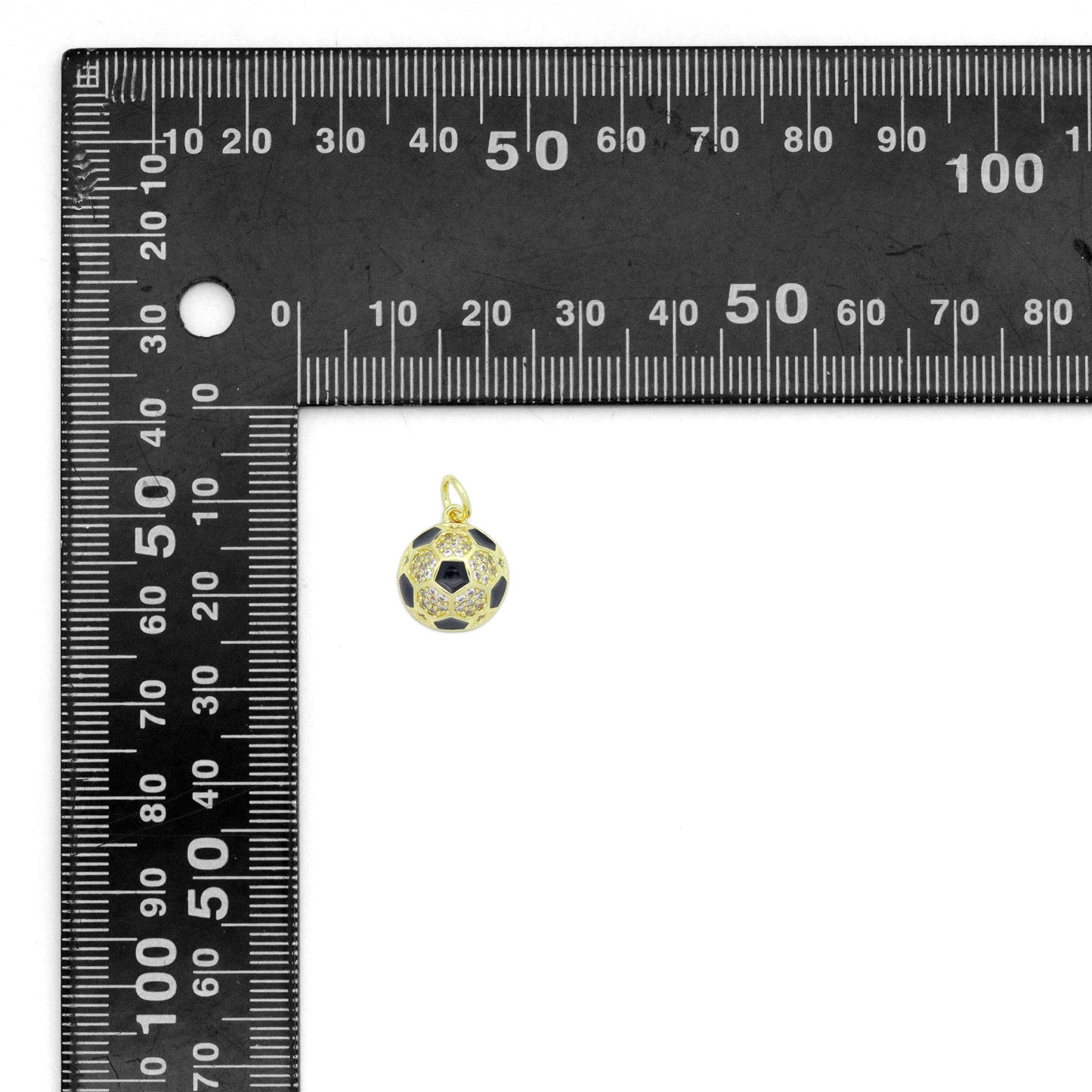CZ Enamel Gold Soccer Ball Charm Pendant, Sku#LK1179