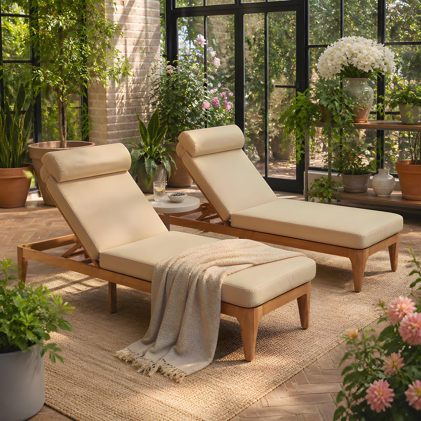 TOPMAX Acacia Wood Chaise Lounge - Set of 2