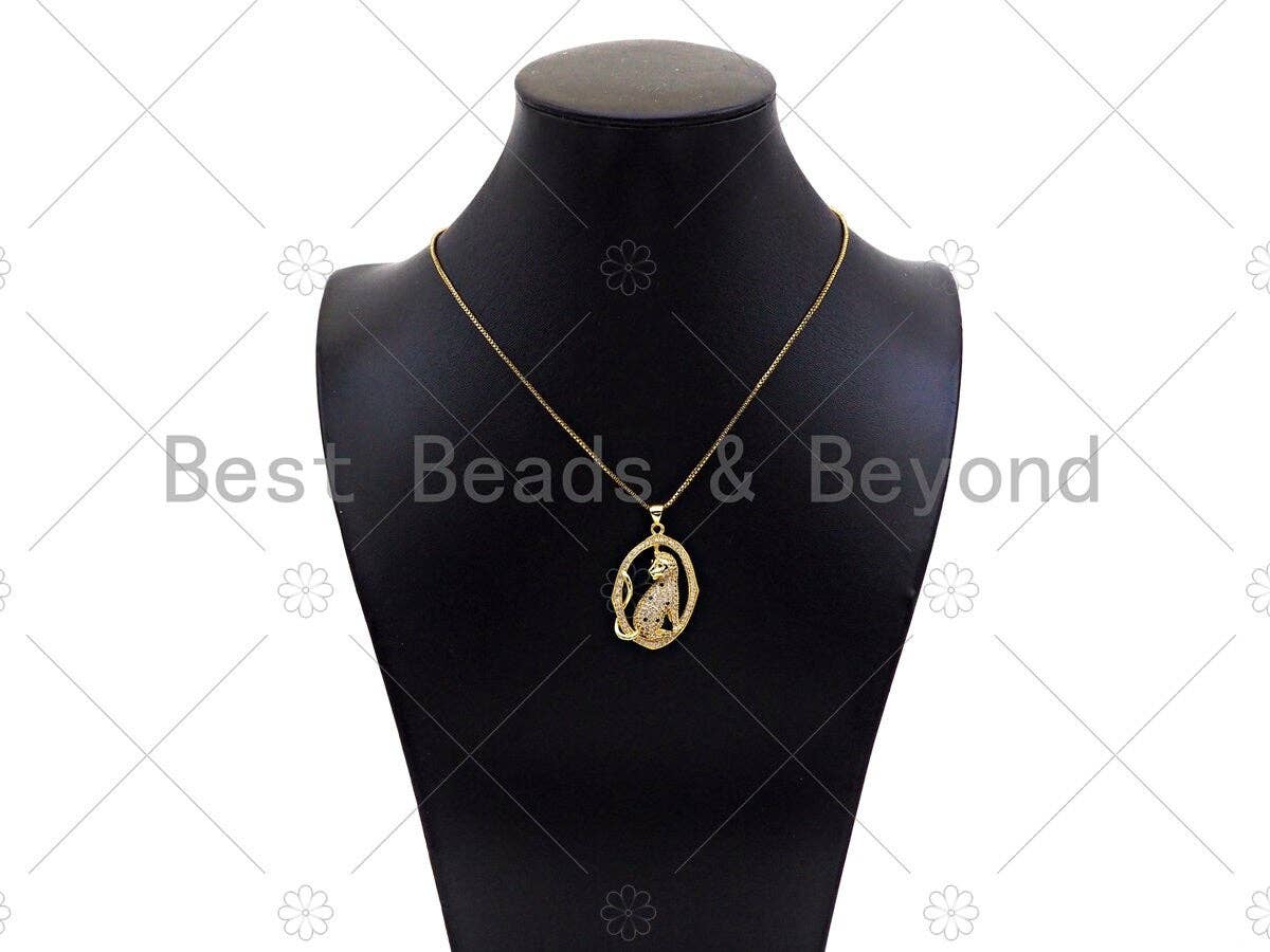 Gold Filled CZ Micro Pave Leopard  On Oval Frame Shape Pendant, 18K Gold Filled Charm, Necklace Bracelet Charm Pendant,23x33mm,Sku#LK357