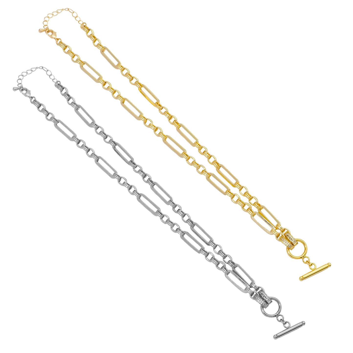 Gold Long Mixed Paperclip Chain OT Bar Adjustable Necklace,s