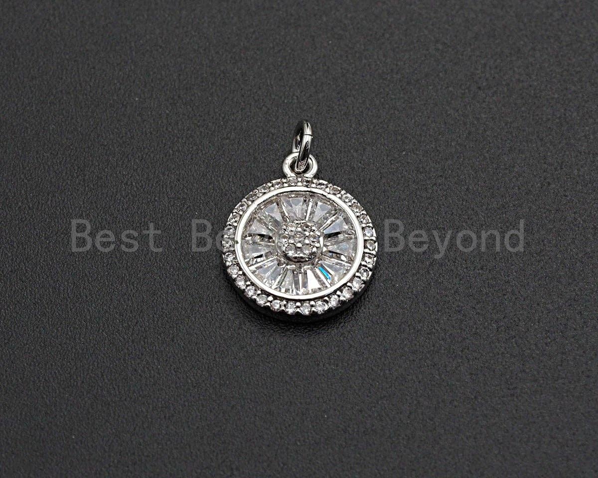 CZ Micro Pave Round Coin Shaped Pendant/Charm, Cubic Zirconia Pendant Charm,14x17mm,sku#Z526