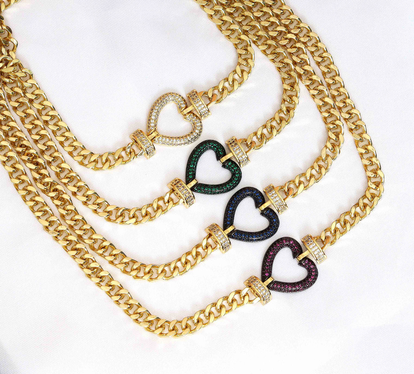 Gold Cuban Chain Heart Necklace, sku#CL18