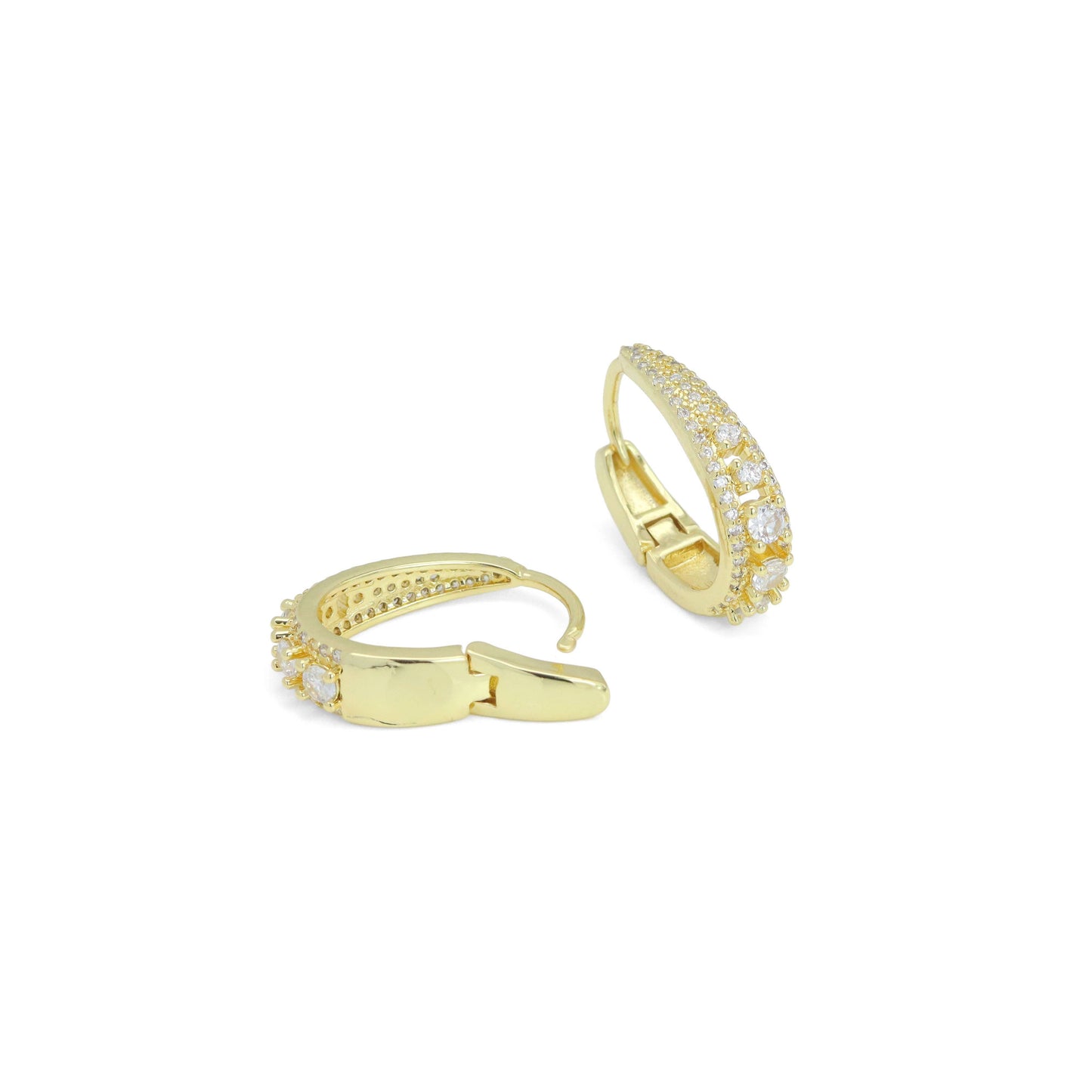Square CZ Oval Drop Hoop Earrings, Sku#LD642