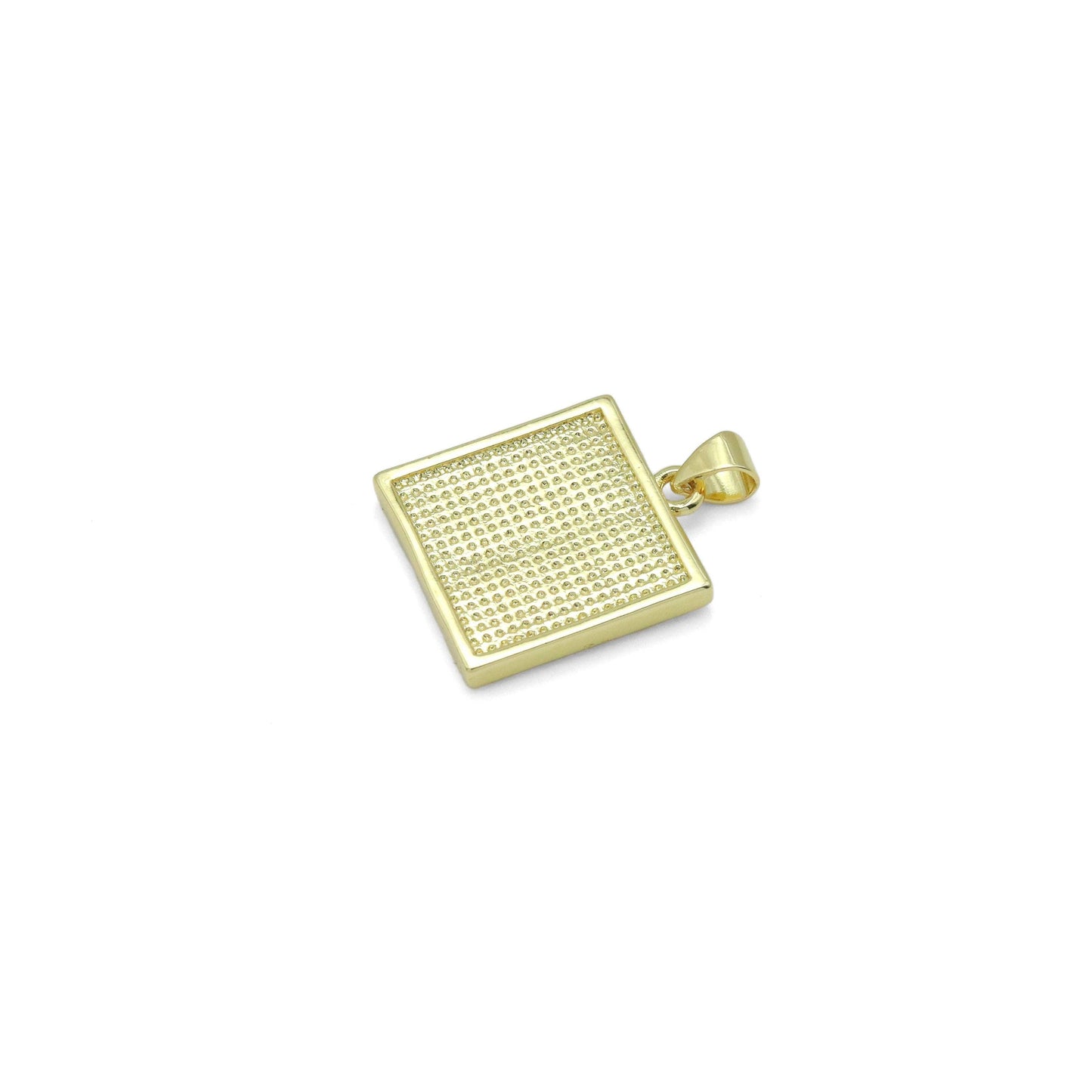 Gold Clear CZ Cross On Square Mother of Pearl Charm Pendant, Sku#LK994